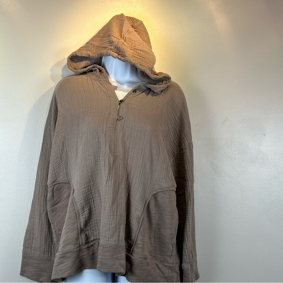 Pure Jill By J Jill Organic Cotton Hooded Top Womens Petite Large Taupe Texture - Picture 2 of 13